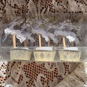 36 Reindeer Cupcake Toppers Pics With Glitter Gold Accents Decorative Liners